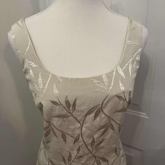 VTG 90's PJ Klein Cream Leaf Patterned 2 Piece Dress and Crop Jacket Size 10 - Picture 3 of 5